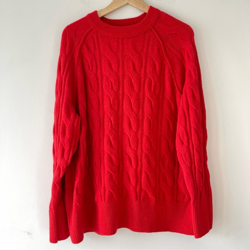 Aerie Red Cable Knit Sweater small stretchy oversized soft fall winter holiday